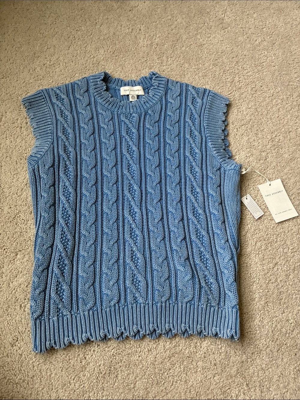 Blue scallop Cable Knit Sleeveless Sweater Vest size XS